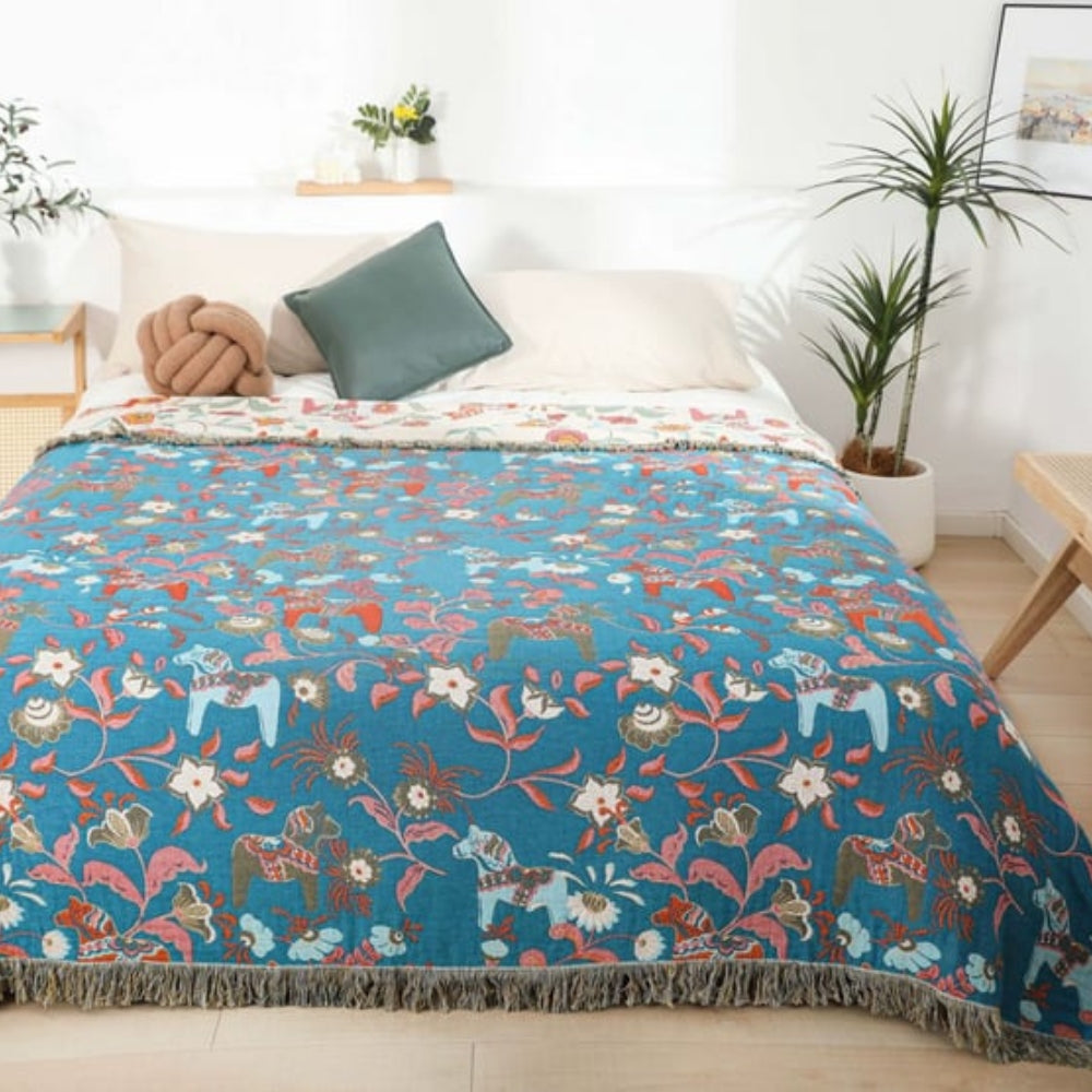 Tagesdecke aus vier Lagen Baumwolle mit Blumenmuster 200 x 230 cm