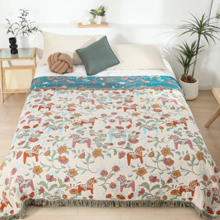 Tagesdecke aus vier Lagen Baumwolle mit Blumenmuster 200 x 230 cm