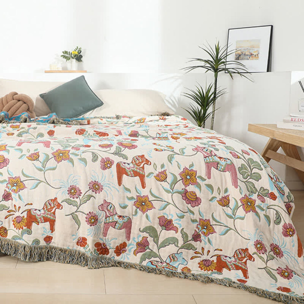 Tagesdecke aus vier Lagen Baumwolle mit Blumenmuster 200 x 230 cm