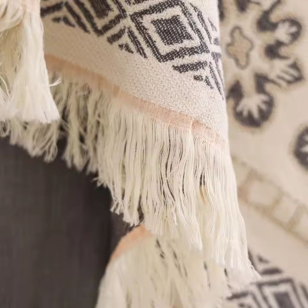 Boho-Baumwolldecke mit Mandala und Fransen