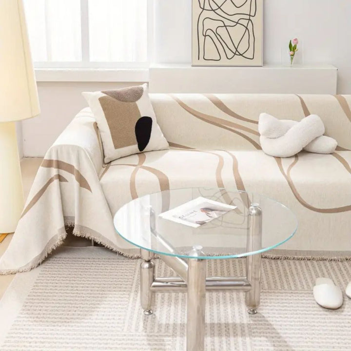 Sofaüberwurf Chenille Wellenlinien mit Quasten