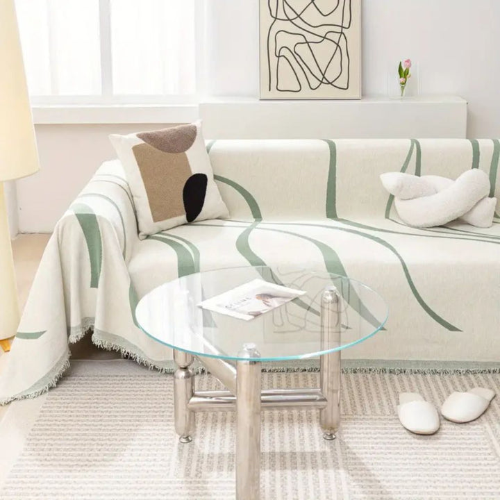 Sofaüberwurf Chenille Wellenlinien mit Quasten