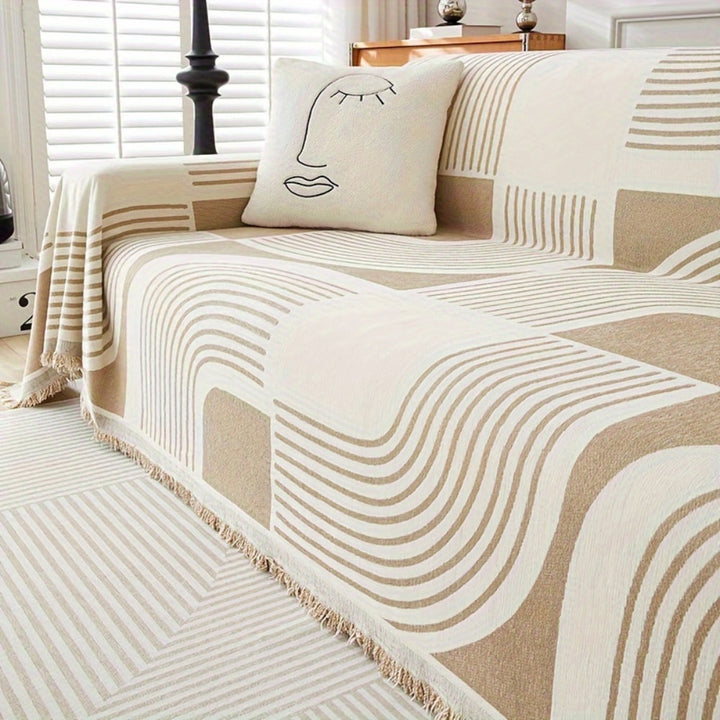Sofaüberwurf Chenille Wellenstreifen
