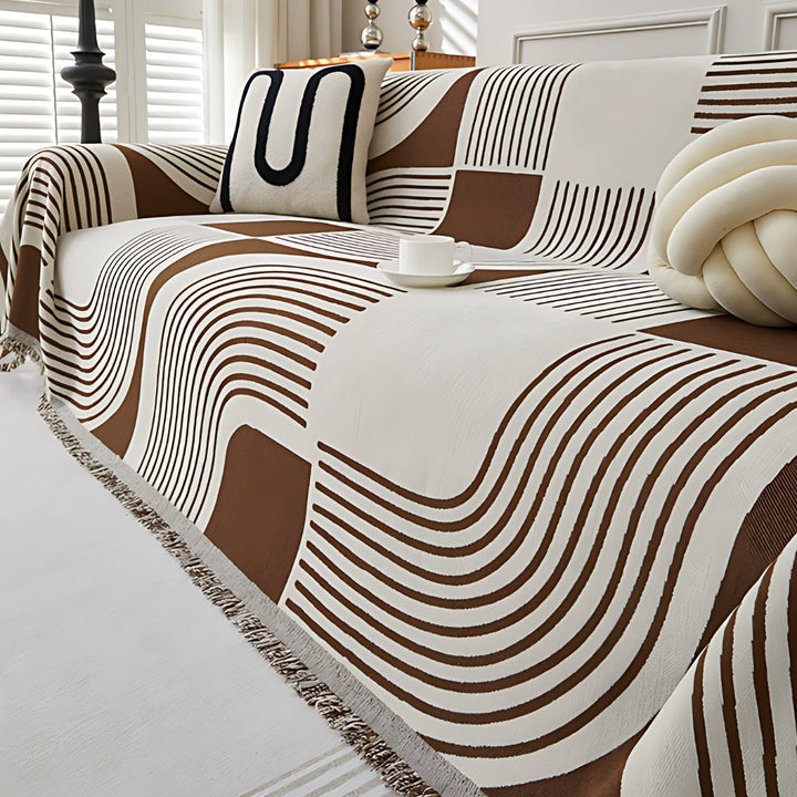 Sofaüberwurf Chenille Wellenstreifen