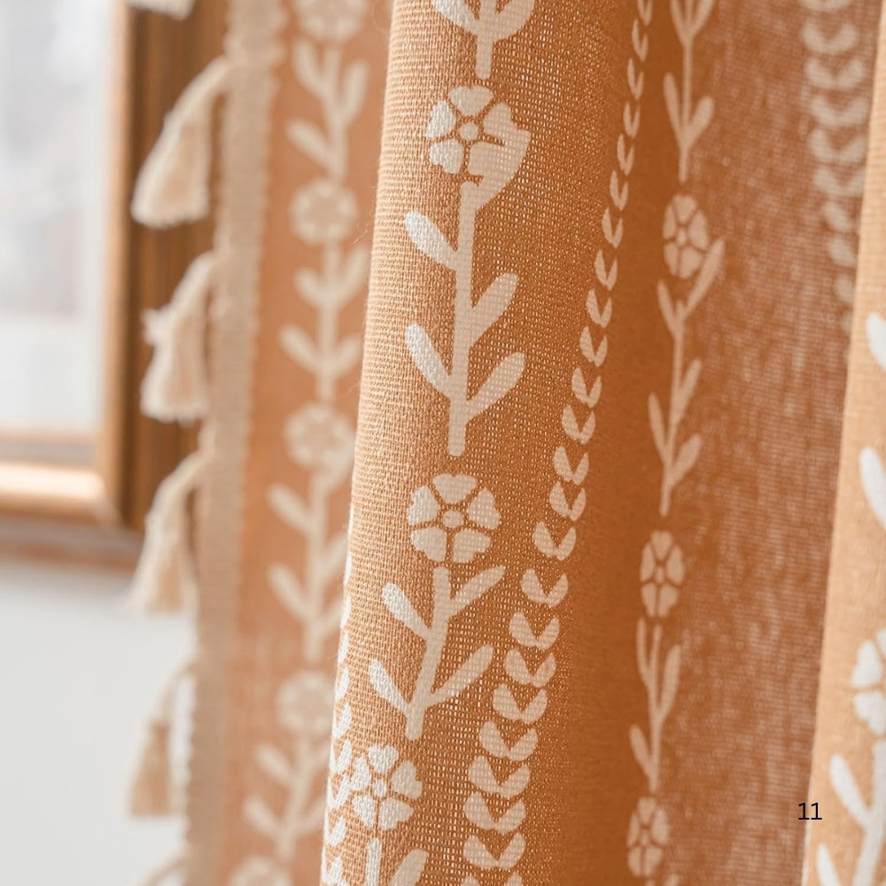 Vorhang Ährenstickerei Beige mit Quasten