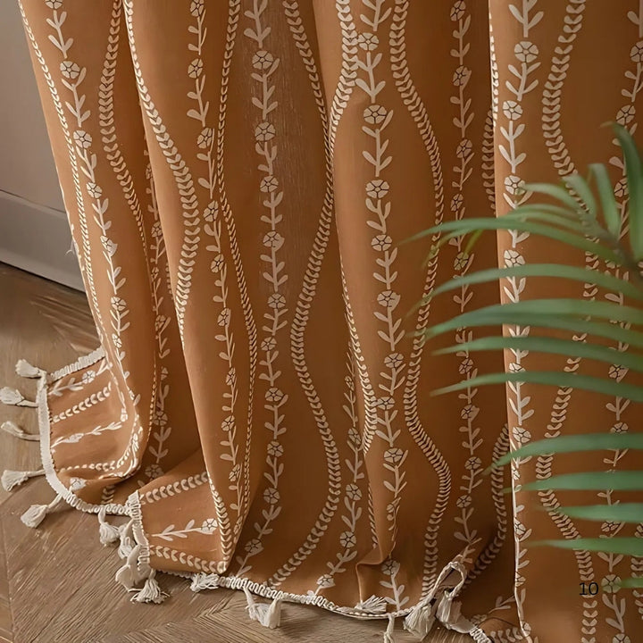 Vorhang Ährenstickerei Beige mit Quasten