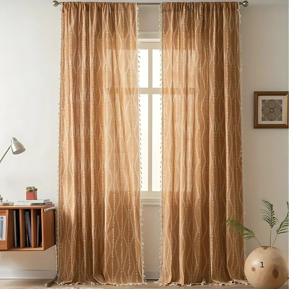 Vorhang Ährenstickerei Beige mit Quasten