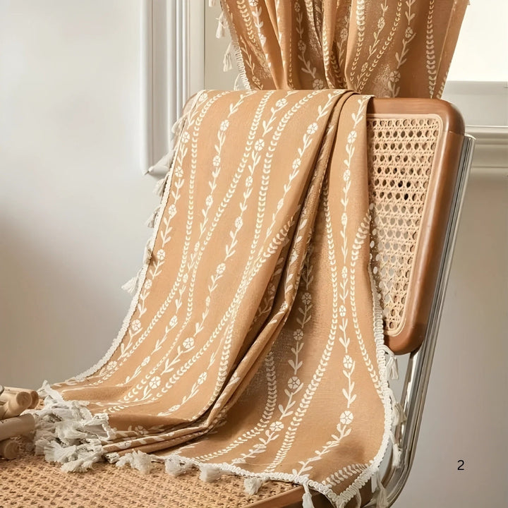 Vorhang Ährenstickerei Beige mit Quasten