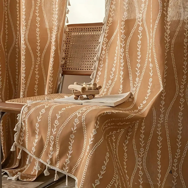 Vorhang Ährenstickerei Beige mit Quasten
