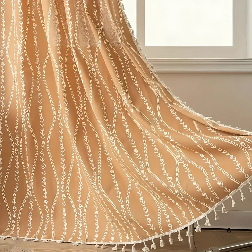 Vorhang Ährenstickerei Beige mit Quasten