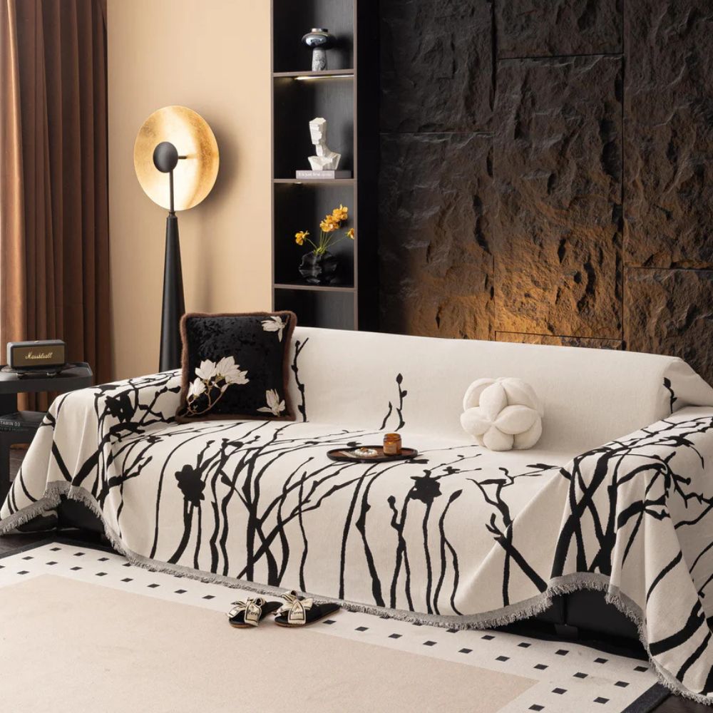 Sofaüberwurf Chenille Zweigsilhouette