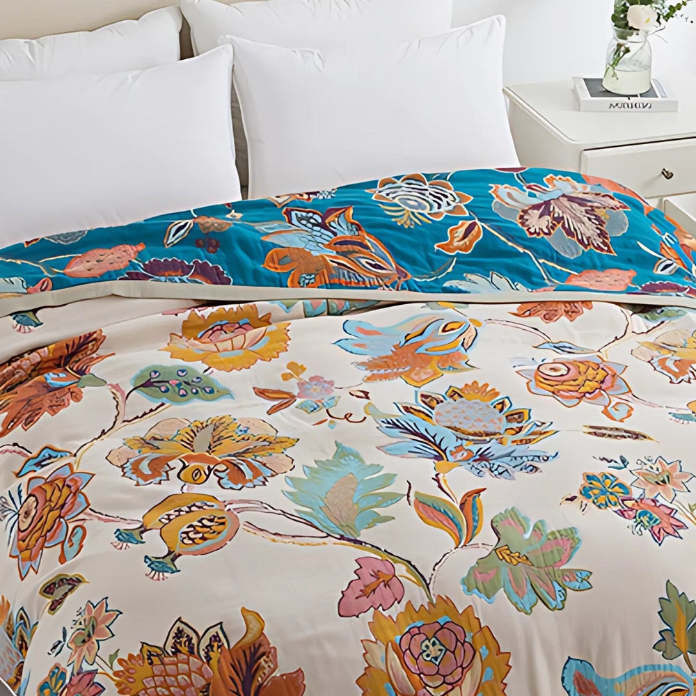 Wendedecke aus Baumwolle mit Blumenmuster im Gobelin-Look