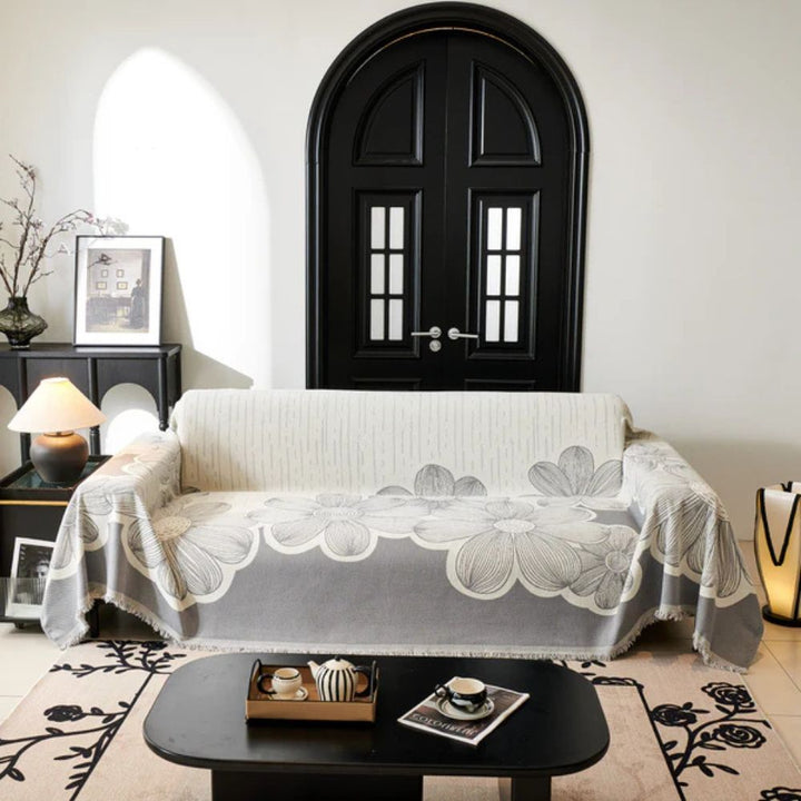 Sofaüberwurf Chenille Wildblumen wendbar