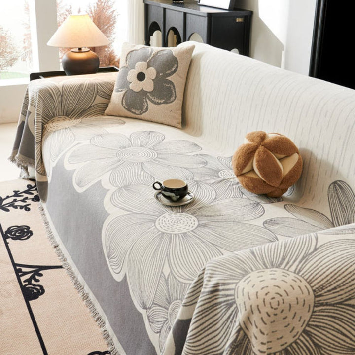 Sofaüberwurf Chenille Wildblumen wendbar