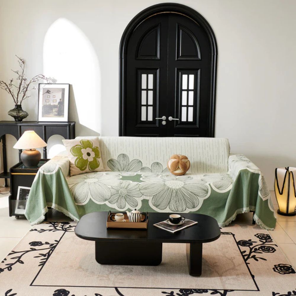 Sofaüberwurf Chenille Wildblumen wendbar