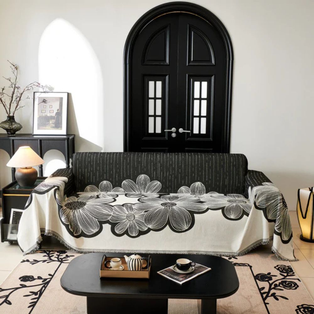 Sofaüberwurf Chenille Wildblumen wendbar