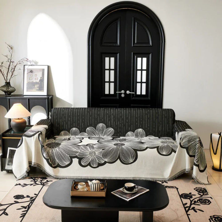 Sofaüberwurf Chenille Wildblumen wendbar