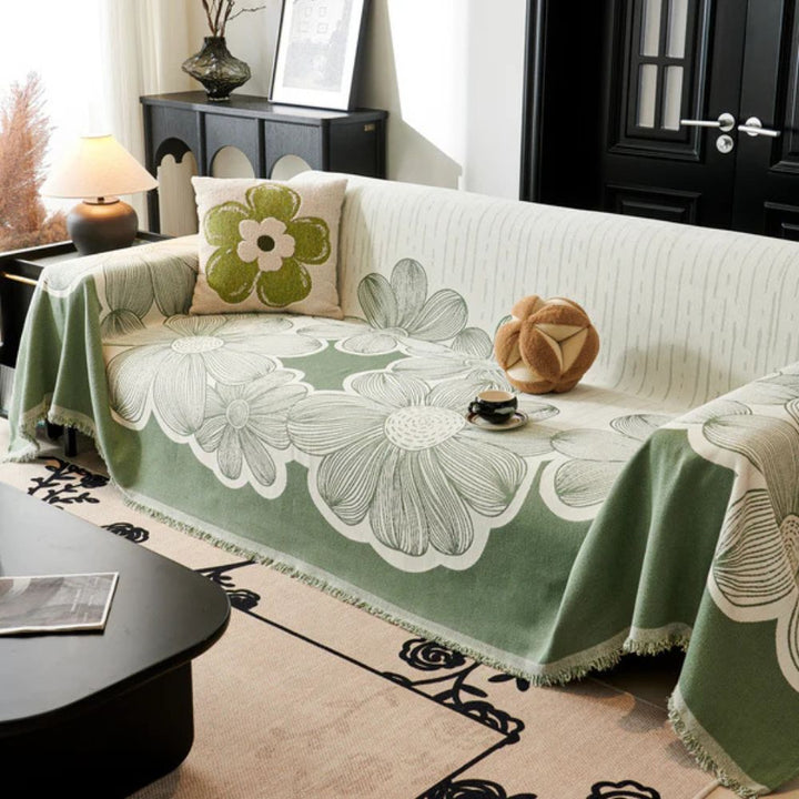 Sofaüberwurf Chenille Wildblumen wendbar