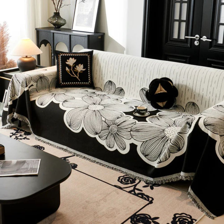Sofaüberwurf Chenille Wildblumen wendbar