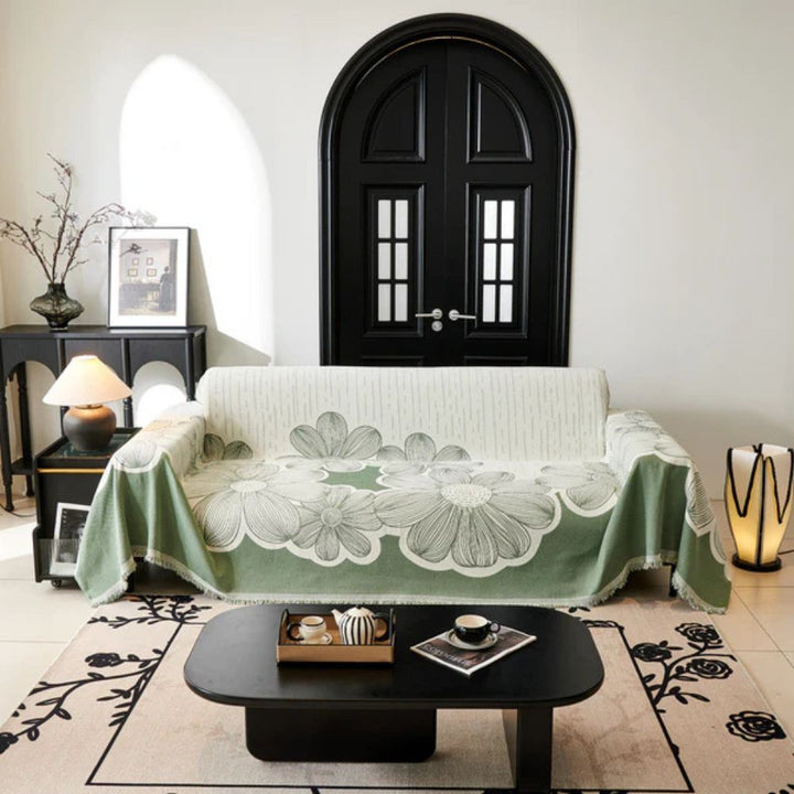 Sofaüberwurf Chenille Wildblumen wendbar