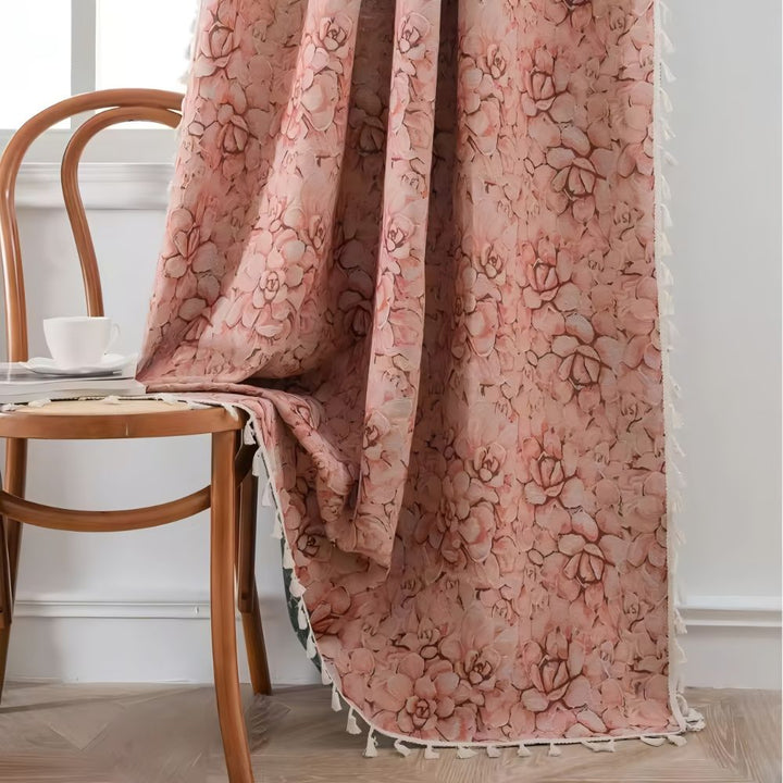 Vorhang Blütenjacquard mit Fransen halbverdunkelnd