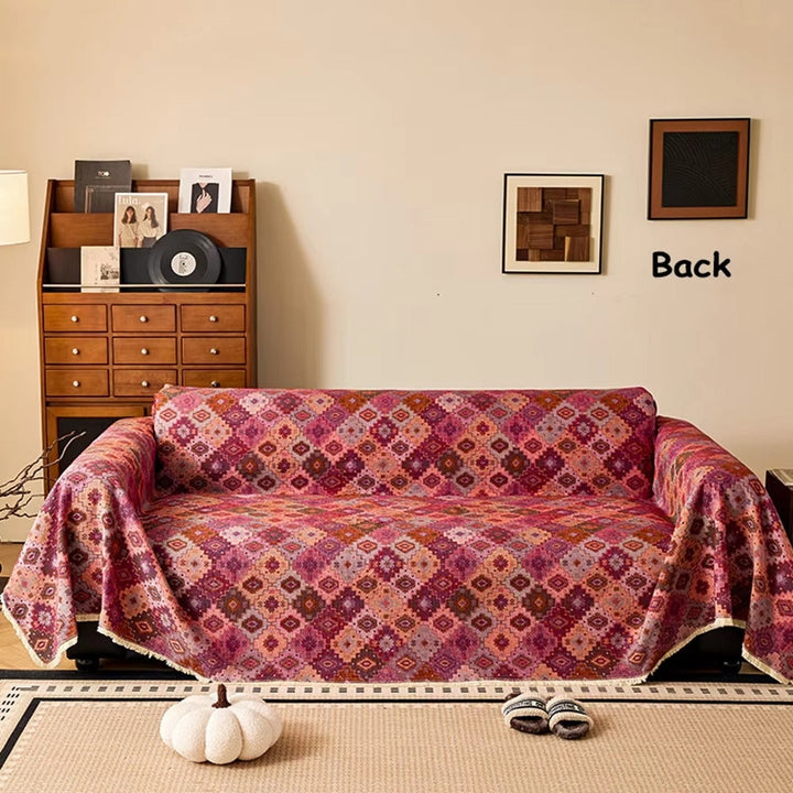 Jeté de canapé à motif kilim et glands