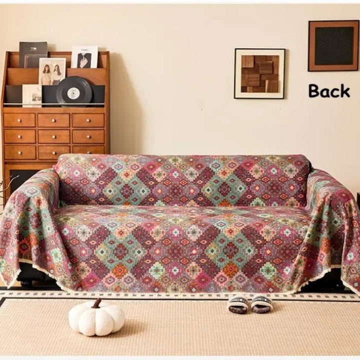 Jeté de canapé à motif kilim et glands