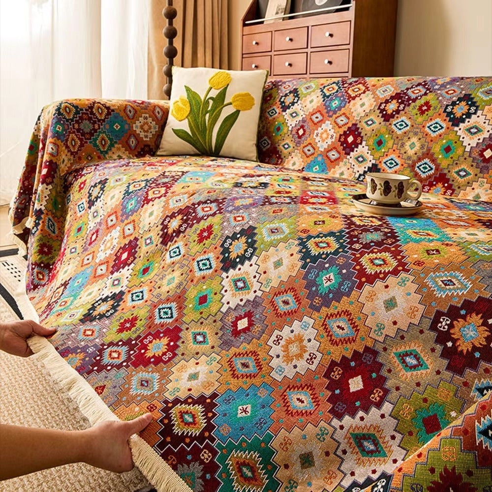 Jeté de canapé à motif kilim et glands