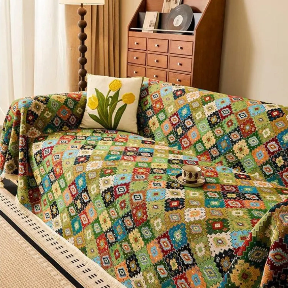 Jeté de canapé à motif kilim et glands
