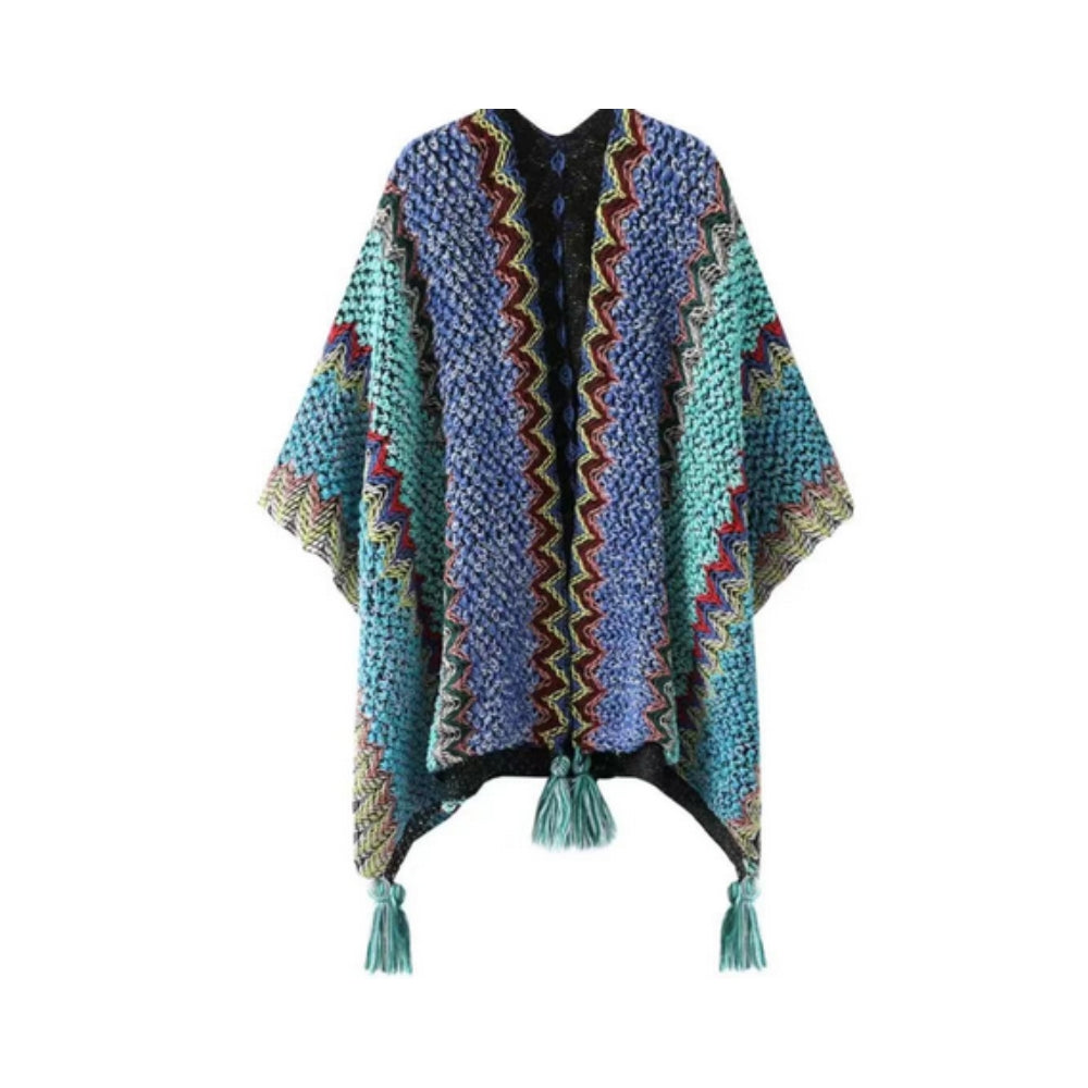 Poncho Streifenmuster mit Quasten