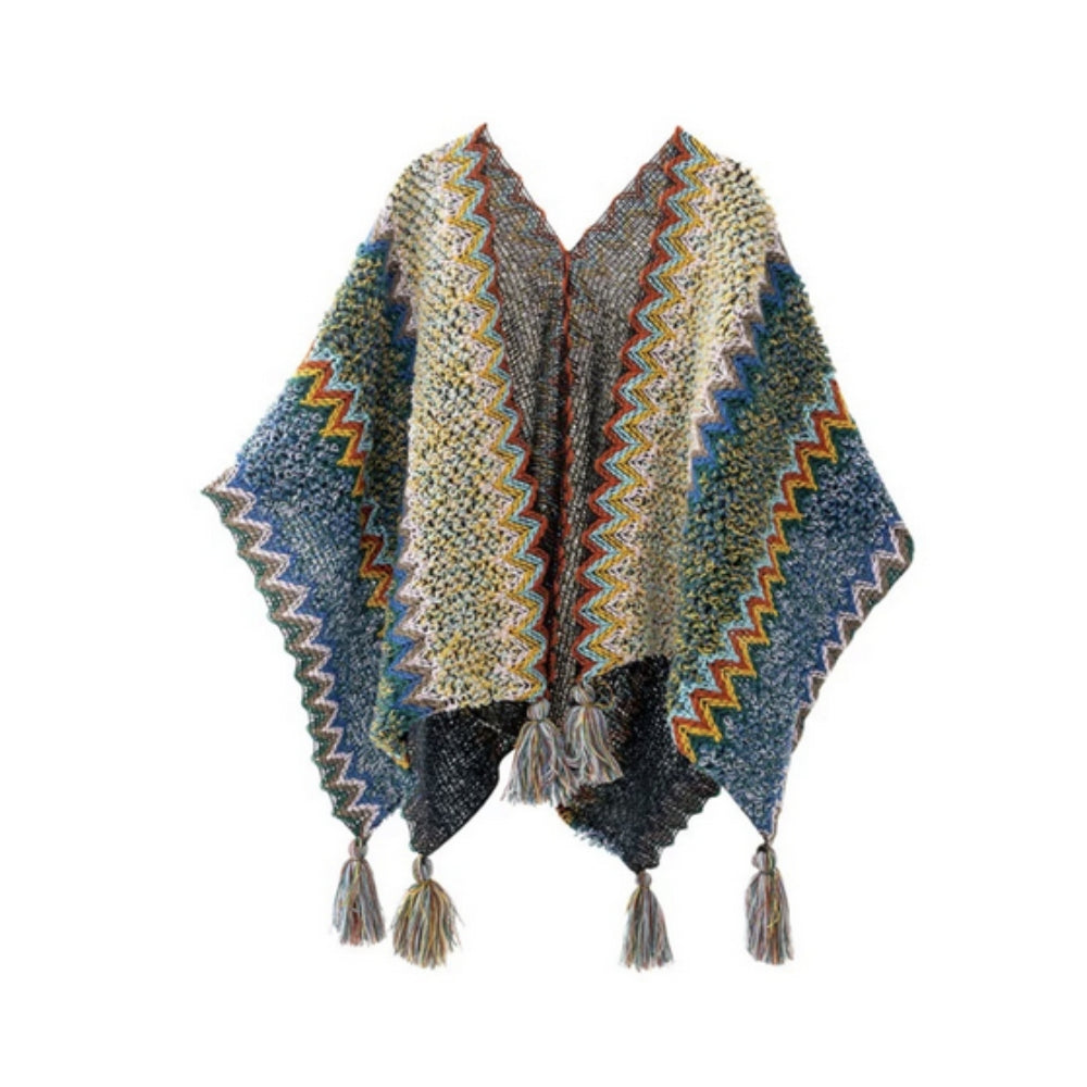 Gestreifter Poncho mit Quasten