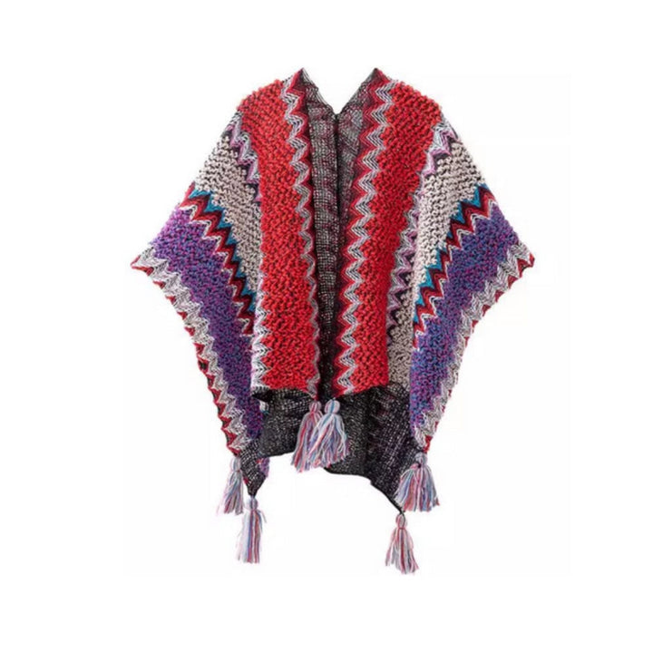 Poncho Streifenmuster mit Quasten
