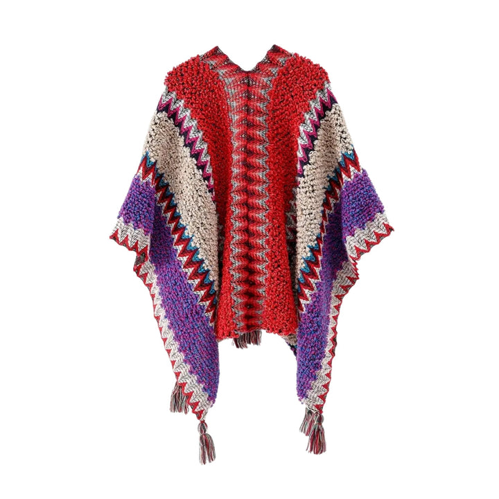Poncho Streifenmuster mit Quasten