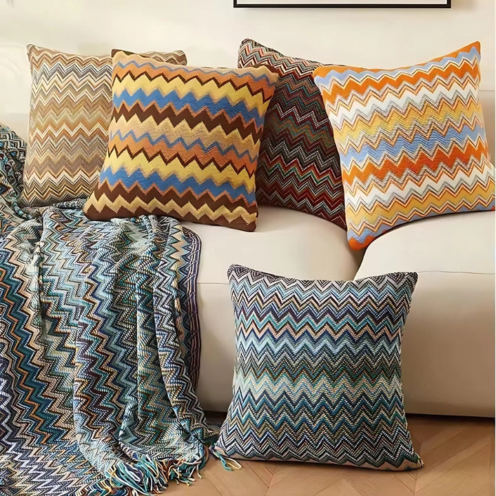 Housse de coussin tricotée à chevrons 45 x 45 cm