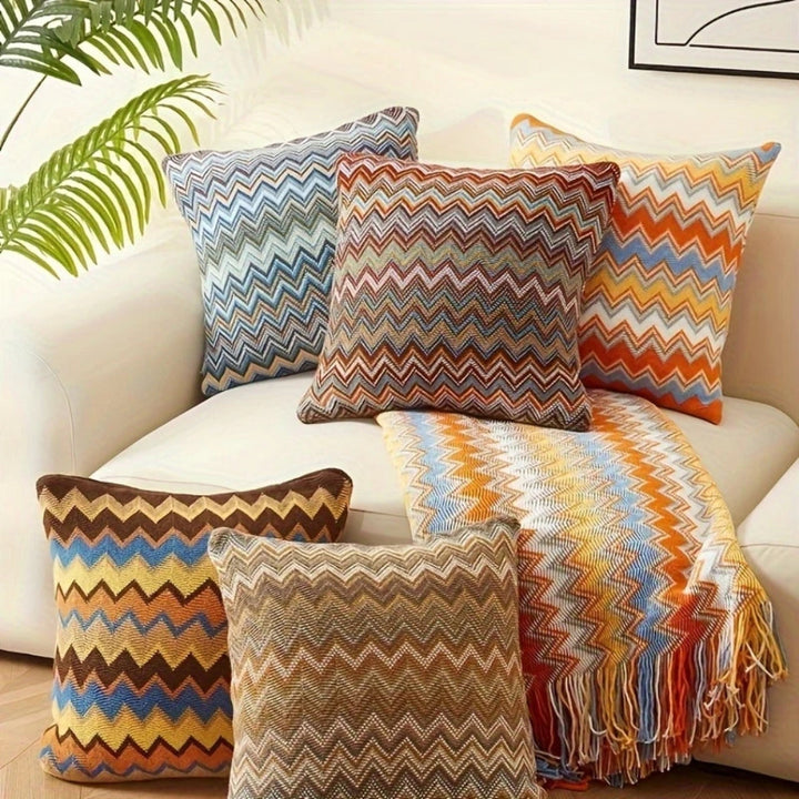 Housse de coussin tricotée à chevrons 45 x 45 cm