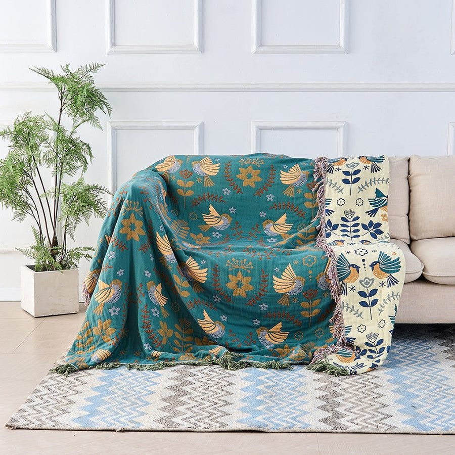 Plaid bohème en coton — Oiseaux scandinaves