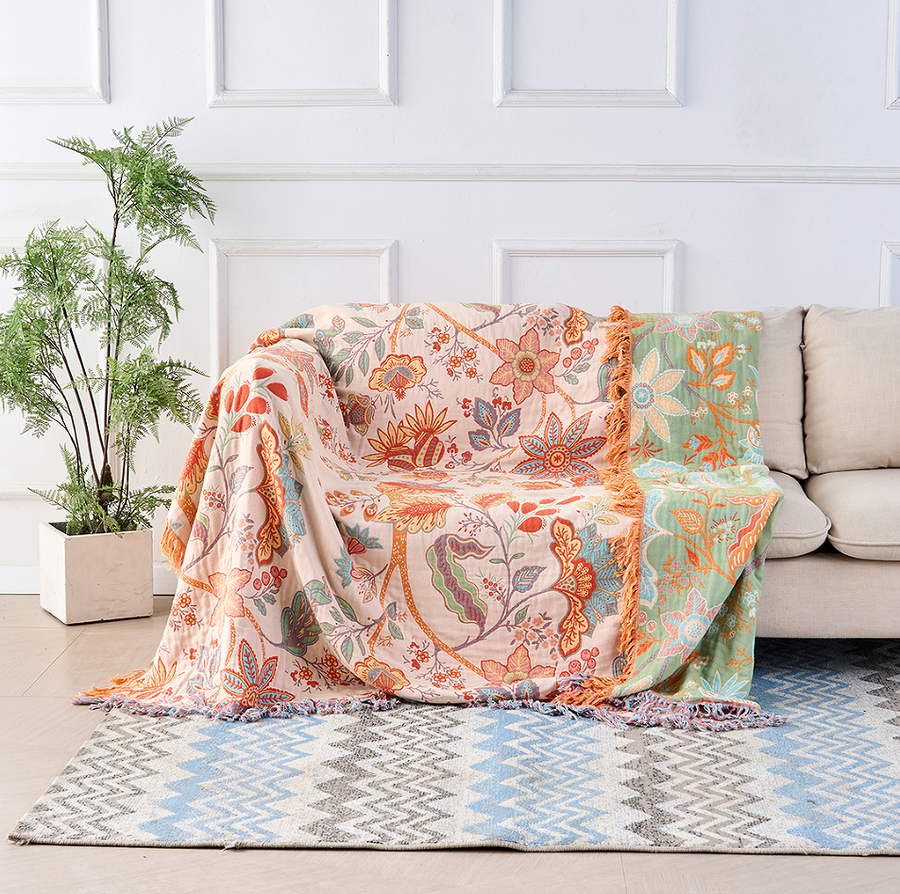 Plaid bohème en coton — Fleurs rustiques