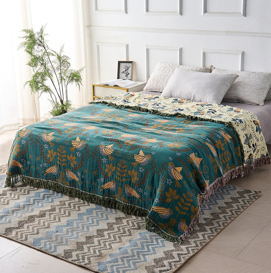 Plaid bohème en coton — Oiseaux scandinaves