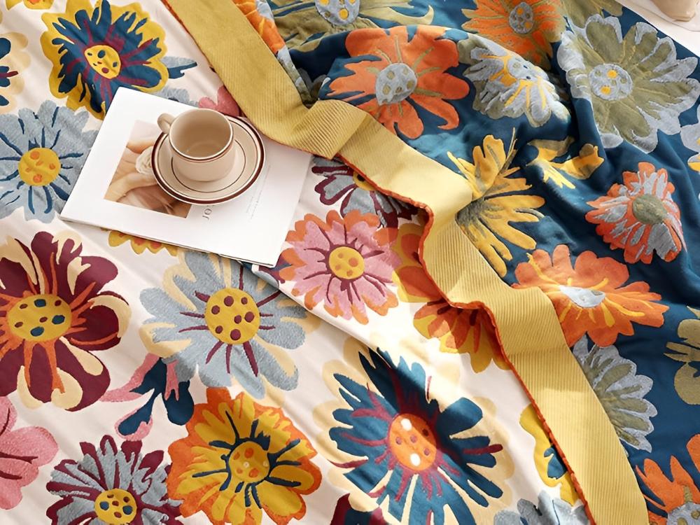 Wendbare Tagesdecke aus Baumwolle mit Blumenmuster