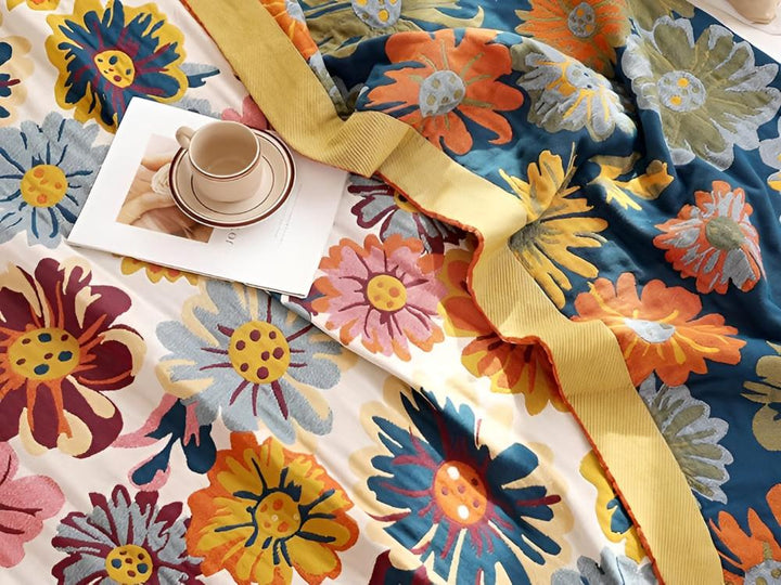 Wendbare Tagesdecke aus Baumwolle mit Blumenmuster