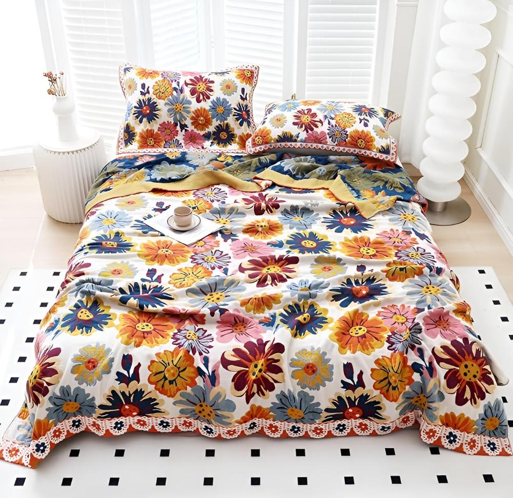 Wendbare Tagesdecke aus Baumwolle mit Blumenmuster