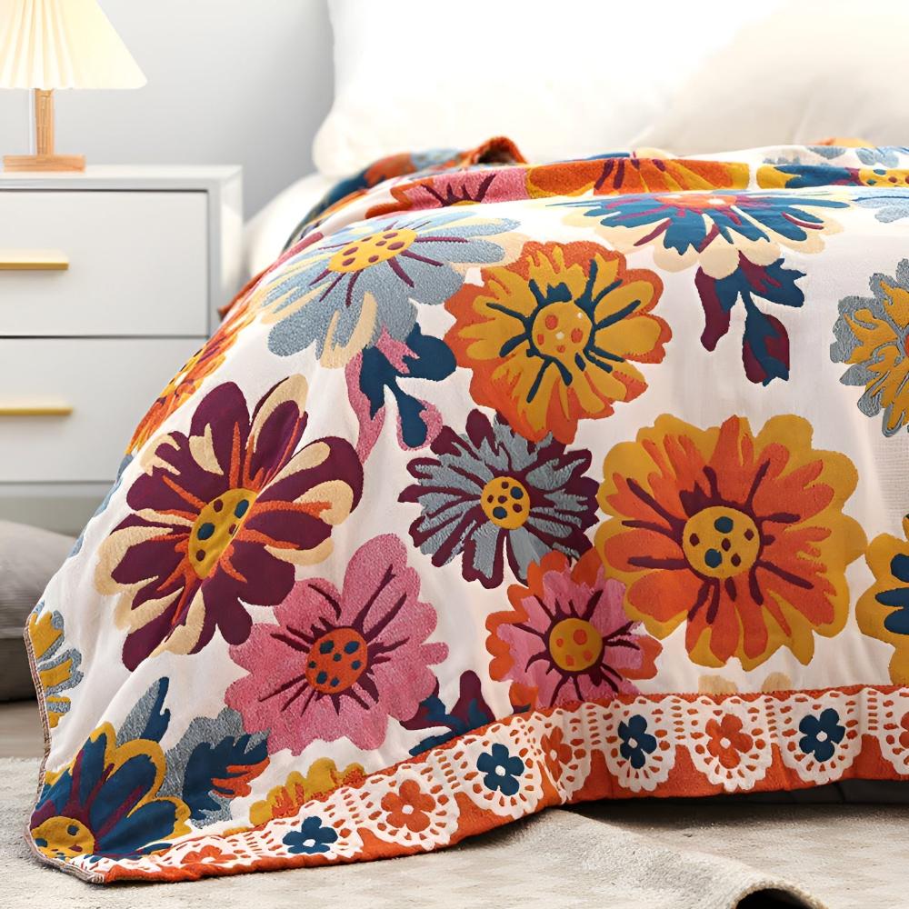 Wendbare Tagesdecke aus Baumwolle mit Blumenmuster