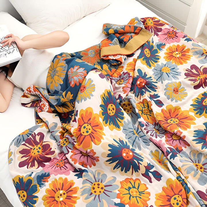 Wendbare Tagesdecke aus Baumwolle mit Blumenmuster