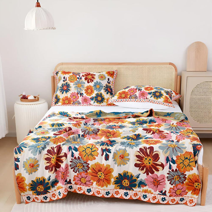 Wendbare Tagesdecke aus Baumwolle mit Blumenmuster