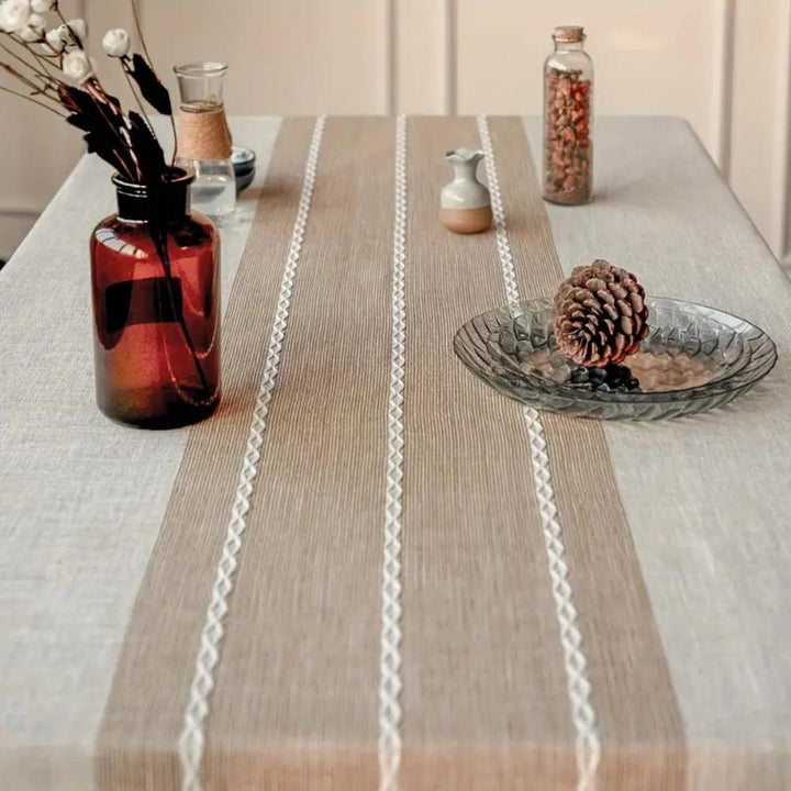 Tischdecke Leinen geometrisch mit Quasten