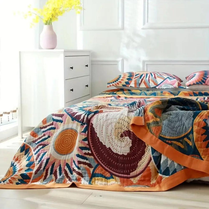 Plaid en coton à motif de soleil nordique