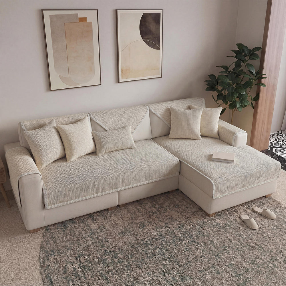 Wasserdichter Chenille-Sofabezug, kratzfest – Beige