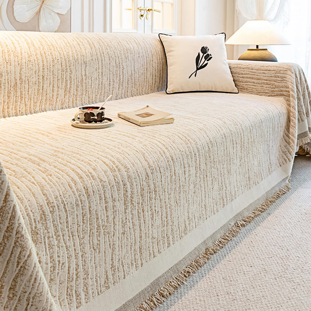 Wasserdichter Chenille-Sofabezug mit Wellenstruktur – Sandbeige