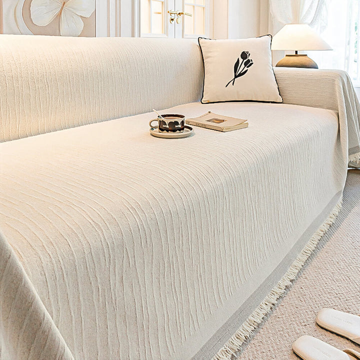 Wasserdichter Chenille-Sofabezug mit Wellenstruktur – Creme