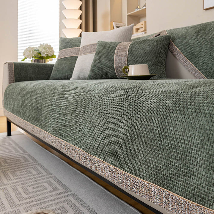 Moderner Chenille-Sofabezug in Tweed-Optik, rutschfest – Grün